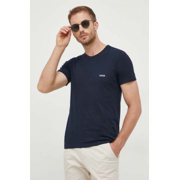 BOSS tricou din bumbac culoarea albastru marin, neted