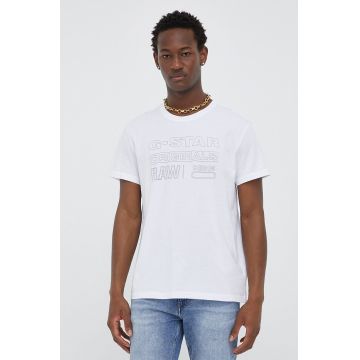 G-Star Raw tricou din bumbac culoarea alb, cu imprimeu