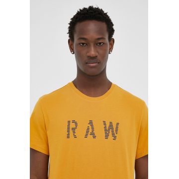 G-Star Raw tricou din bumbac culoarea galben, cu imprimeu
