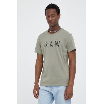 G-Star Raw tricou din bumbac culoarea verde, cu imprimeu