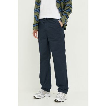 Superdry pantaloni de bumbac culoarea albastru marin, drept