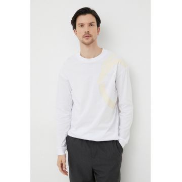 Trussardi longsleeve din bumbac culoarea alb, cu imprimeu