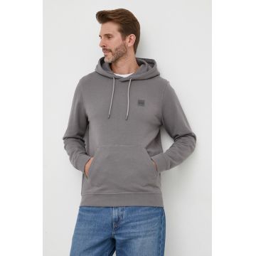 BOSS hanorac de bumbac BOSS CASUAL barbati, culoarea gri, cu glugă, neted