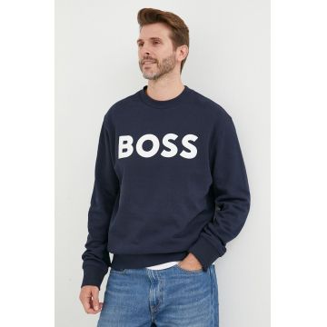 BOSS hanorac de bumbac BOSS ORANGE barbati, culoarea albastru marin, cu imprimeu