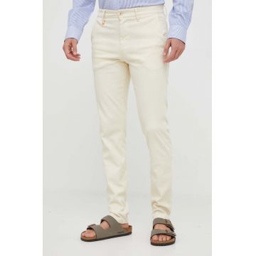 BOSS pantaloni BOSS CASUAL barbati, culoarea bej, cu fason chinos