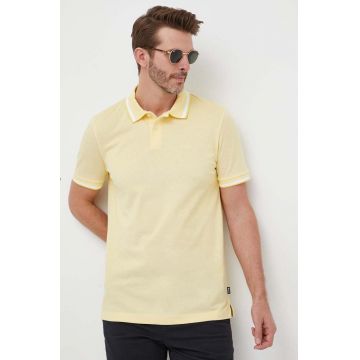 BOSS polo de bumbac culoarea galben, melanj