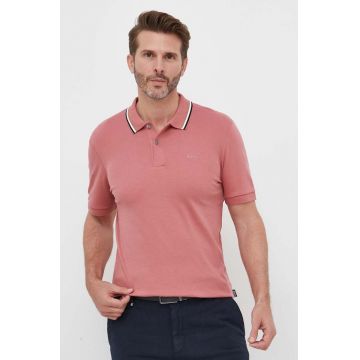 BOSS polo de bumbac culoarea roz, neted