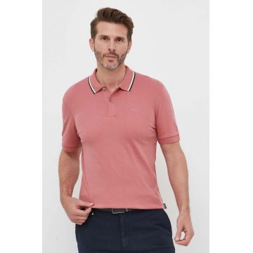 BOSS polo de bumbac culoarea roz, neted