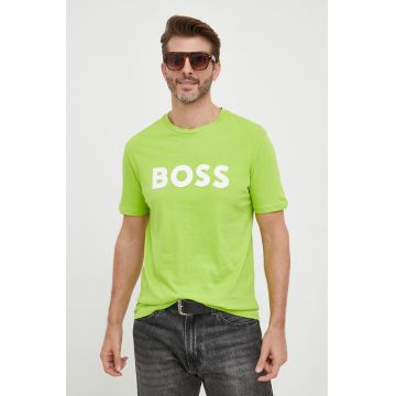 BOSS tricou din bumbac BOSS CASUAL barbati, culoarea verde, cu imprimeu