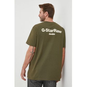 G-Star Raw tricou din bumbac culoarea verde, cu imprimeu