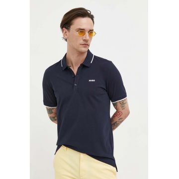 HUGO tricou polo barbati, culoarea albastru marin, neted