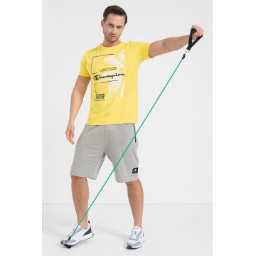 Tricou cu decolteu la baza gatului si imprimeu logo contrastant