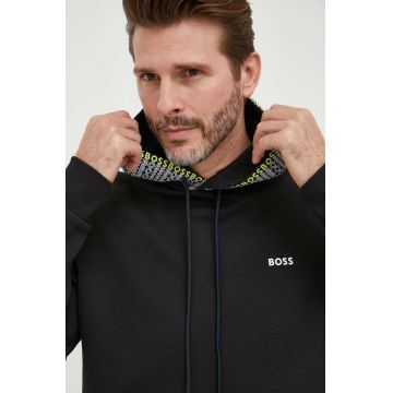 BOSS bluza BOSS GREEN barbati, culoarea negru, cu glugă, cu imprimeu