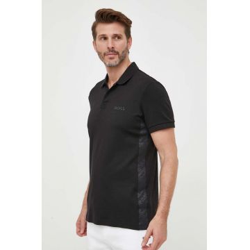 BOSS polo de bumbac BOSS GREEN culoarea negru, cu imprimeu