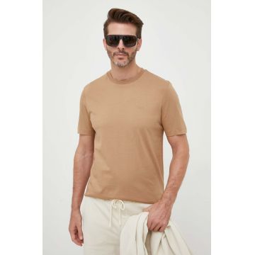 BOSS tricou din bumbac barbati, culoarea bej, neted