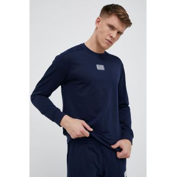 EA7 Emporio Armani hanorac de bumbac barbati, culoarea albastru marin, cu imprimeu