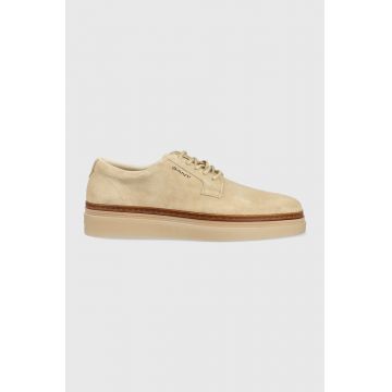 Gant pantofi de piele intoarsa Kinzoon barbati, culoarea bej