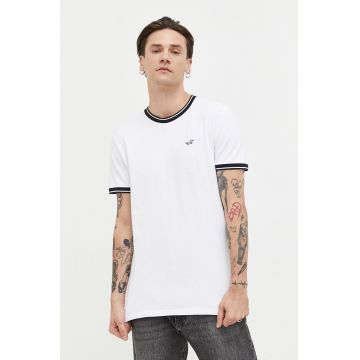 Hollister Co. tricou barbati, culoarea alb, neted