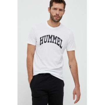 Hummel tricou din bumbac culoarea alb, cu imprimeu