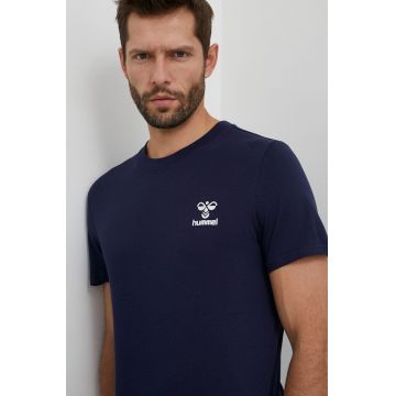 Hummel tricou din bumbac culoarea albastru marin, cu imprimeu