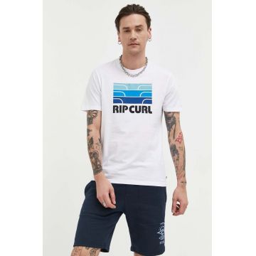 Rip Curl tricou din bumbac culoarea alb, cu imprimeu