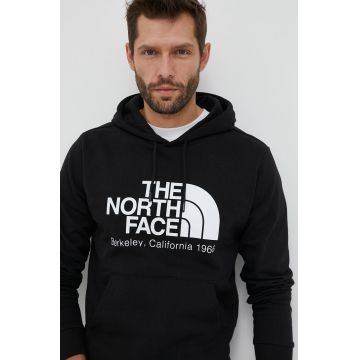 The North Face hanorac de bumbac bărbați, culoarea negru, cu glugă, cu imprimeu