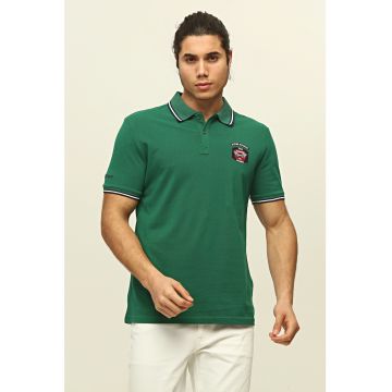 Tricou polo de bumbac cu detalii brodate