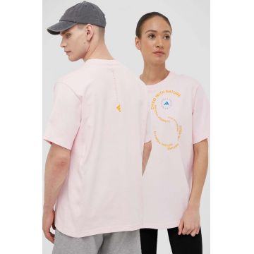 adidas by Stella McCartney tricou din bumbac culoarea roz, cu imprimeu