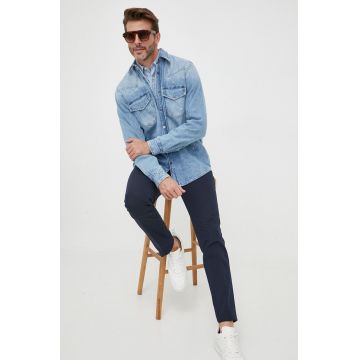 BOSS camasa jeans BOSS ORANGE barbati, cu guler clasic, regular