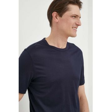 BOSS tricou barbati, culoarea albastru marin, neted