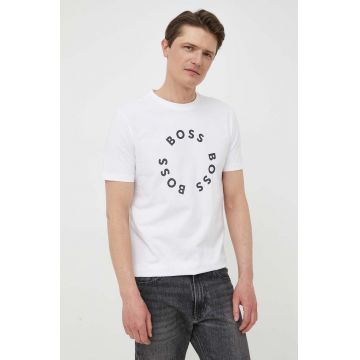 BOSS tricou BOSS GREEN barbati, culoarea alb, cu imprimeu