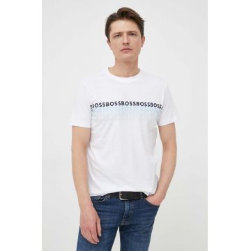 BOSS tricou din bumbac BOSS GREEN culoarea alb, cu imprimeu