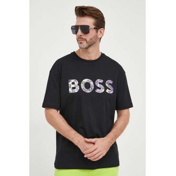 BOSS tricou din bumbac BOSS GREEN culoarea negru, cu imprimeu