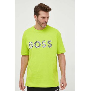 BOSS tricou din bumbac BOSS GREEN culoarea verde, cu imprimeu