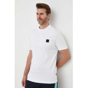 BOSS tricou din bumbac culoarea alb, cu imprimeu