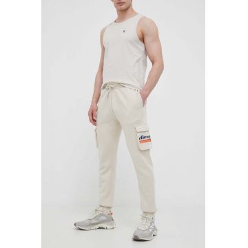 Ellesse pantaloni de trening culoarea bej, cu imprimeu