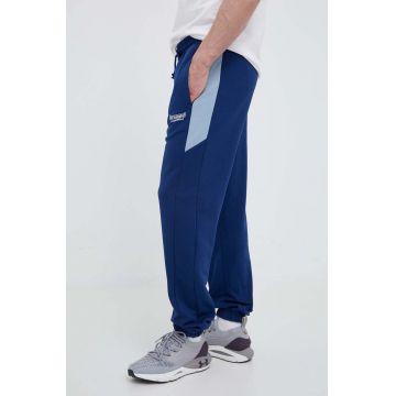 Hummel pantaloni de trening din bumbac culoarea albastru marin, neted