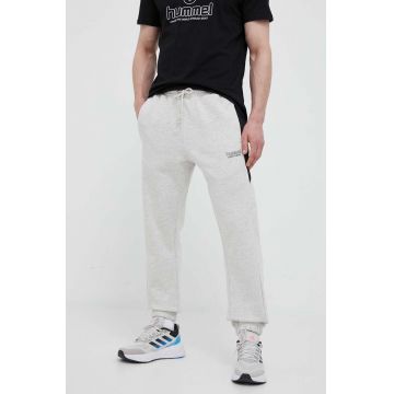 Hummel pantaloni de trening din bumbac culoarea gri, neted