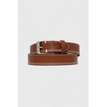 Pepe Jeans curea de piele Freddy barbati, culoarea maro