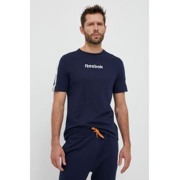 Reebok tricou din bumbac culoarea albastru marin, cu imprimeu