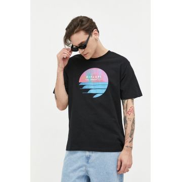 Rip Curl tricou din bumbac culoarea negru, cu imprimeu