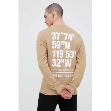 The North Face hanorac de bumbac barbati, culoarea maro, cu imprimeu