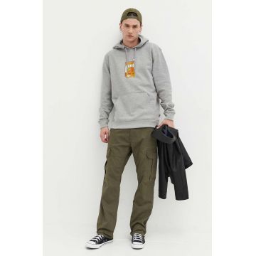 Vans bluza barbati, culoarea gri, cu glugă, cu imprimeu