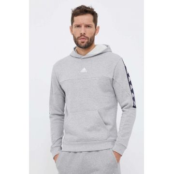 adidas hanorac de bumbac barbati, culoarea gri, cu glugă, cu imprimeu