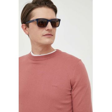 BOSS pulover de bumbac culoarea roz, light