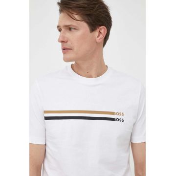 BOSS tricou din bumbac culoarea alb, cu imprimeu