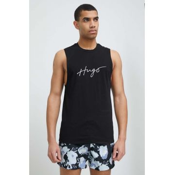 HUGO tricou de plajă din bumbac culoarea negru