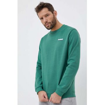 Hummel hanorac de bumbac barbati, culoarea verde, neted
