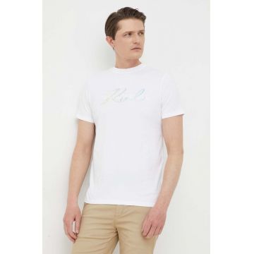 Karl Lagerfeld tricou din bumbac culoarea alb, cu imprimeu