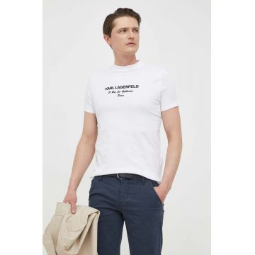 Karl Lagerfeld tricou din bumbac culoarea alb, cu imprimeu